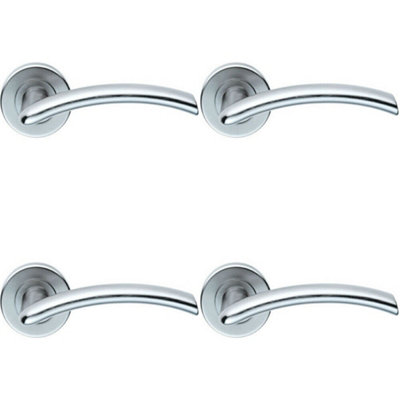 B&Q 4X Pair Oval Shaped Arched Bar Handle Concealed Fix Round Rose Satin Chrome