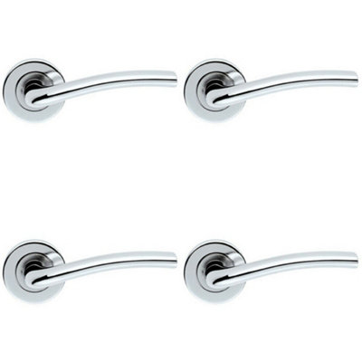  - 4X Pair Raised Lever With Smooth Edges Concealed Fix Round Rose Polished Chrome