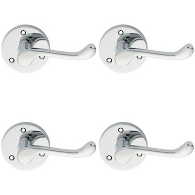 4X Pair Victorian Scroll Lever On 58mm Round Rose Polished Chrome Door Handle from B&Q