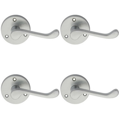 4X Pair Victorian Scroll Lever On 58mm Round Rose Satin Chrome Door Handle from B&Q