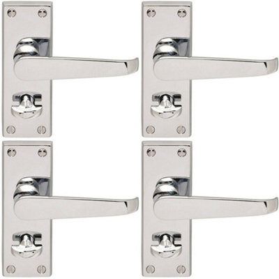  - 4X Straight Victorian Handle On Rectangular Bathroom Backplate Polished Chrome