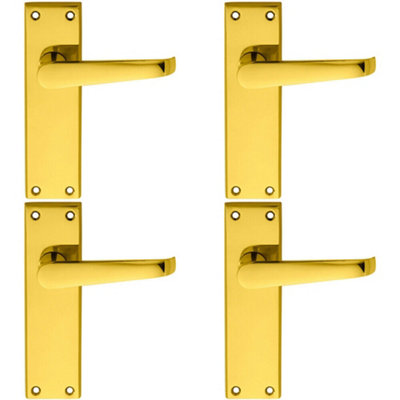 B&Q 4X Pair Straight Victorian Handle On Sweedor Latch Backplate 150 X 43Mm Brass