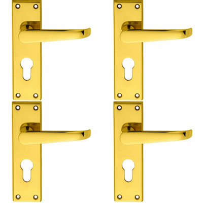 4X Pair Straight Victorian Lever On Euro Lock Backplate 150 X 43mm Brass from B&Q