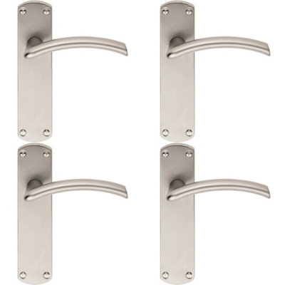 4X Arched Lever On Latch Backplate Door Handle 170 X 42mm Satin Chrome from B&Q