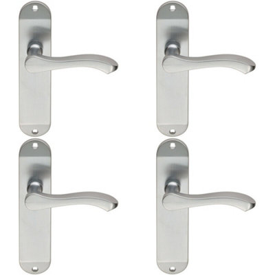 4X Pair Scroll Lever Door Handle On Latch Backplate 180 X 40mm Satin Chrome from B&Q