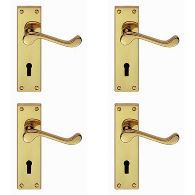 4X Pair Victorian Scroll Handle On Lock Backplate 150 X 43mm Polished Brass from B&Q