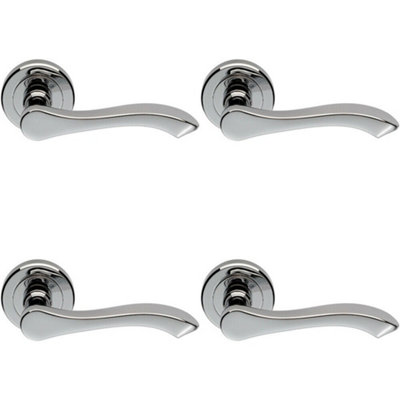  - 4X Pair Scroll Shaped Handle On Chamfered Edged Round Rose Polished Chrome