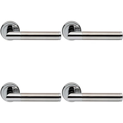 - 4X Pair Sectional Round Bar Lever On Round Rose Concealed Fix Dual Chrome