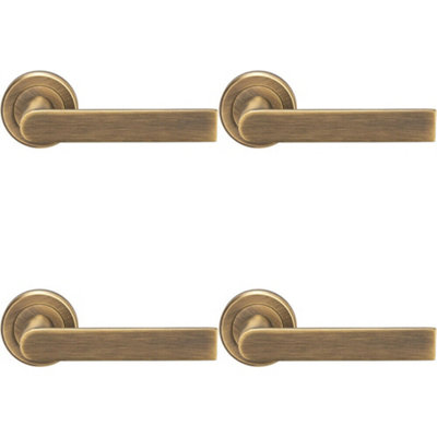  - 4X Pair Flat Rectangular Bar Handle On Round Rose Concealed Fix Antique Brass