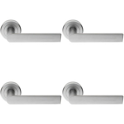 B&Q 4X Pair Flat Rectangular Bar Handle On Round Rose Concealed Fix Satin Chrome