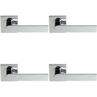 4X Pair Flat Rectangular Bar Lever On Square Rose Concealed Fix Polished Chrome from B&Q
