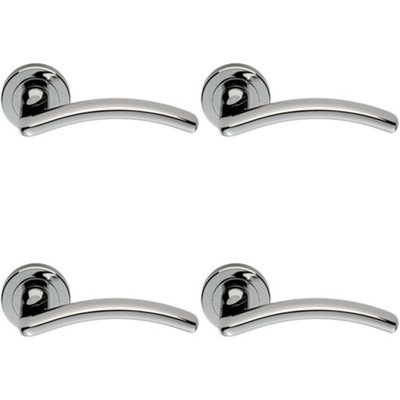  - 4X Pair Oval Shape Arched Bar Lever On Round Rose Concealed Fix Polished Chrome