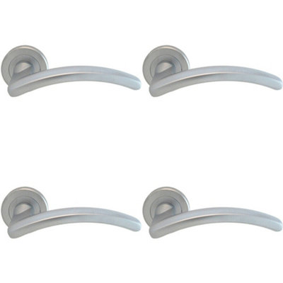 B&Q 4X Pair Oval Shape Arched Bar Handle On Round Rose Concealed Fix Satin Chrome