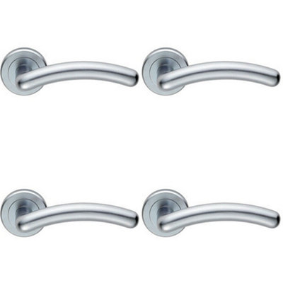  - 4X Pair Arched Round Bar Handle On Concealed Fix Round Rose Satin Chrome