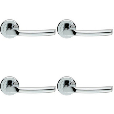  - 4X Pair Curved Round Bar Handle On Round Rose Concealed Fix Polished Chrome