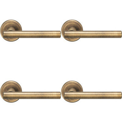  - 4X Pair Straight T Bar Handle On Round Rose Concealed Fix Antique Brass