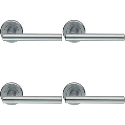  - 4X Pair Straight T Bar Handle On Round Rose Concealed Fix Satin Chrome