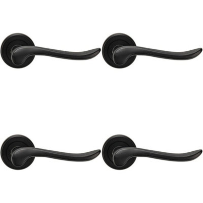  - 4X Pair Scroll Shaped Lever Handle On Round Rose Concealed Fix Matt Black
