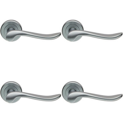  - 4X Pair Scroll Shaped Lever Handle On Round Rose Concealed Fix Satin Chrome