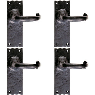  - 4X Pair Forged Curved Lever Handle On Latch Backplate 155 X 54mm Black Antique
