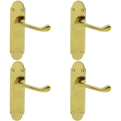  - 4X Pair Victorian Upturned Handle On Latch Backplate 170 X 42mm Polished Brass