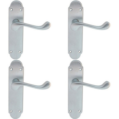 B&Q 4X Pair Victorian Upturned Handle On Latch Backplate 170 X 42Mm Satin Chrome