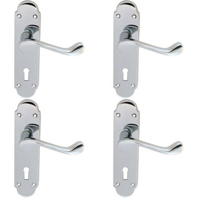  - 4X Pair Victorian Upturned Handle On Lock Backplate 170 X 42mm Polished Chrome
