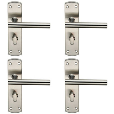 4X Mitred T Bar Lever On Bathroom Backplate Handle Thumbturn Lock Satin Steel from B&Q