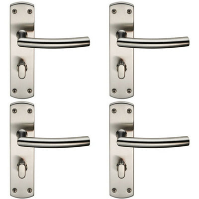  - 4X Arched Lever On Bathroom Backplate Door Handle Thumbturn Lock Satin Steel