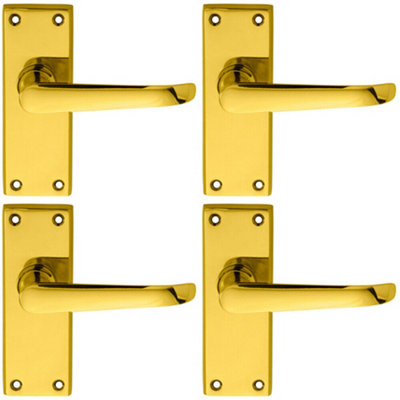  - 4X Pair Straight Victorian Handle On Latch Backplate 150 X 42mm Polished Brass