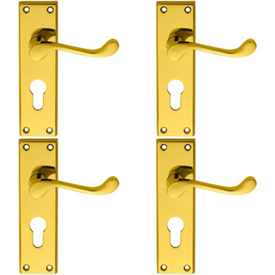 4X Pair Victorian Scroll Lever On Euro Lock Backplate 150 X 43mm Polished Brass from B&Q