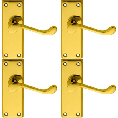  - 4X Pair Victorian Scroll Lever On Short Latch Backplate 118 X 43mm Brass