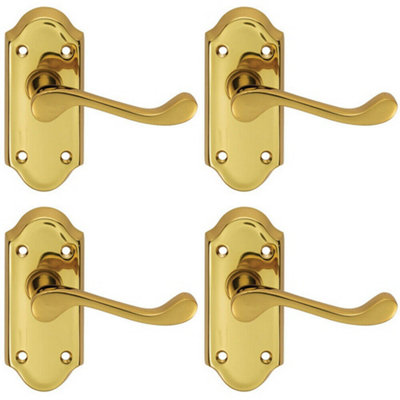 4X Pair Victorian Scroll Lever On Short Latch Backplate 112 X 48mm Brass