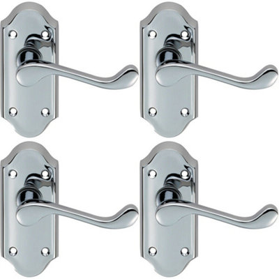 4X Pair Victorian Scroll Lever On Short Latch Backplate 112 X 48mm Chrome