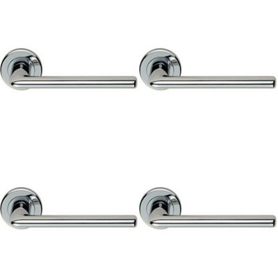  - 4X Pair Slimline Straight Bar Lever On Round Rose Concealed Fix Polished Chrome