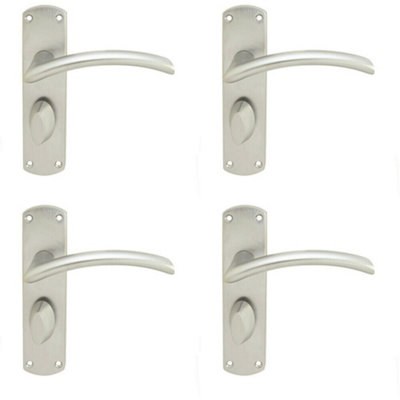 - 4X Arched Lever On Bathroom Backplate Door Handle 170 X 42mm Satin Chrome