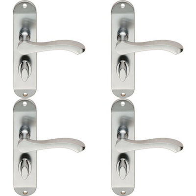 B&Q 4X Pair Scroll Lever Door Handle On Bathroom Backplate 180 X 40Mm Satin Chrome