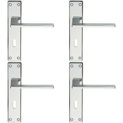 B&Q 4X Flat Straight Lever On Lock Backplate Door Handle 180 X 40Mm Polished Chrome
