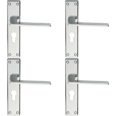  - 4X Flat Straight Lever On Euro Lock Backplate Handle 180 X 40mm Polished Chrome