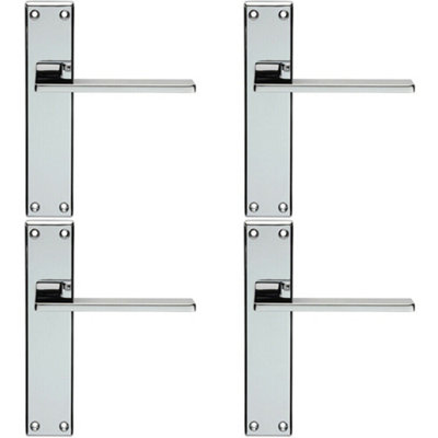  - 4X Flat Straight Lever On Latch Backplate Door Handle 180 X 40mm Polished Chrome
