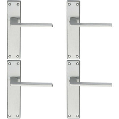  - 4X Flat Straight Lever On Latch Backplate Door Handle 180 X 40mm Satin Chrome