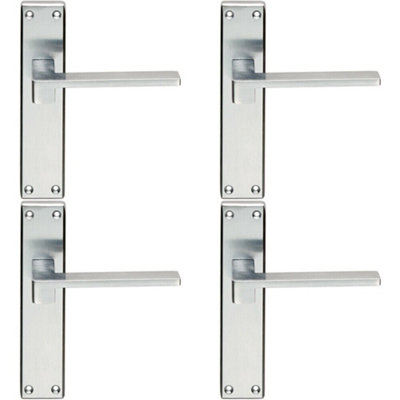  - 4X Pair Flat Straight Lever On Latch Backplate Handle 180 X 40mm Satin Chrome