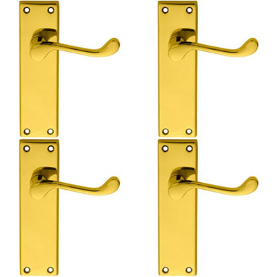 B&Q 4X Pair Victorian Scroll Lever On Sweedor Latch Backplate 150 X 43Mm Brass
