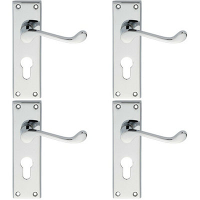 4X Pair Victorian Scroll Lever On Euro Lock Backplate 150 X 43mm Polished Chrome from B&Q