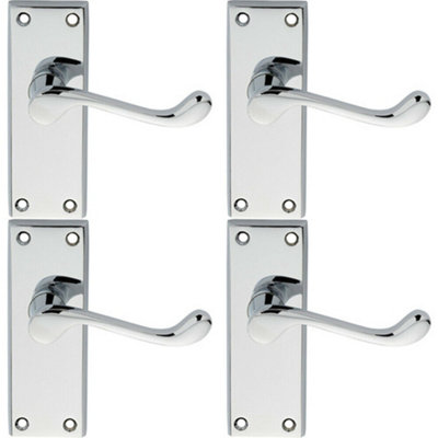 4X Pair Victorian Scroll Lever On Short Latch Backplate 118 X 43mm Chrome from B&Q