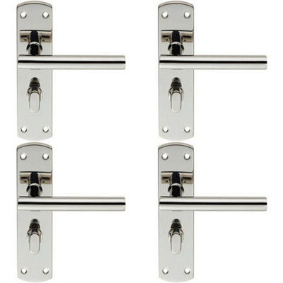 B&Q 4X Mitred T Bar Lever On Bathroom Backplate Handle Thumbturn Lock Polished Steel