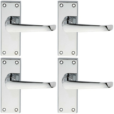  - 4X Pair Straight Victorian Handle On Latch Backplate 150 X 42mm Polished Chrome