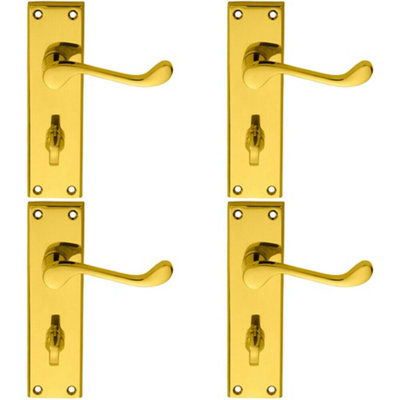 B&Q 4X Pair Victorian Scroll Handle On Bathroom Backplate 150 X 43Mm Polished Brass