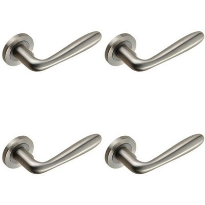  - 4X Pair Smooth Rounded Bar Handle On Round Rose Concealed Fix Satin Steel