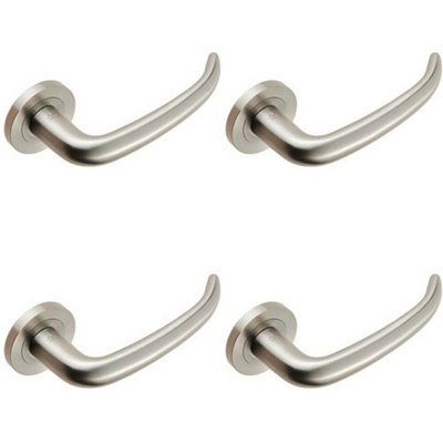  - 4X Pair Slim Rounded Inward Curved Lever On Round Rose Concealed Fix Satin Steel